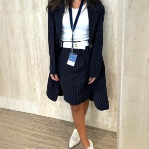 Metro Stripe Belted Skirt Suit Set