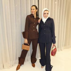 Regal Pinstripe Cuff Detail Two-Piece Suit Set - Brown