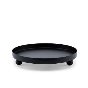 Round Metal Serving Tray with Raised Edges and Small Ball Feet