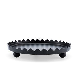 Metal Round Serving Tray with with Circular Cutout Edges