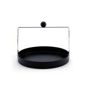 Modern Black Metal Serving Tray with Steel Handle