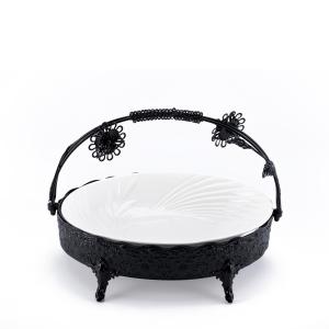 Round Porcelain Serving Tray with Handles