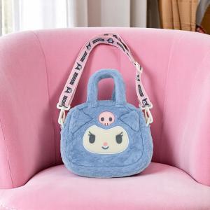 Plush Blue Character Crossbody Bag with Printed Strap