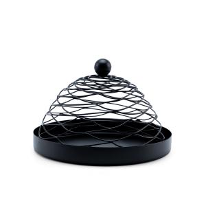 Modern Black Metal Food Cover with Tray - elegant wire mesh dome