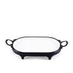 Oval serving tray with a matte black iron base