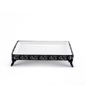 Ornate Rectangular Porcelain Serving Tray with ornate legs