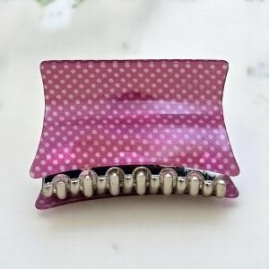 Retro Dot Print Hair Claw with Glossy Finish and Silver Grip
