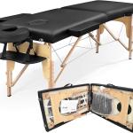 Folding Massage Table - 2-Zone Wooden Portable Table for Physiotherapy - Black