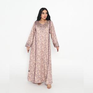 Royal Plum Paisley Embroidered Abaya with Contrast Piping & Crystal-Stitched Cuffs