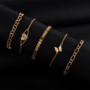 Artificial Butterfly & Classic Chain Bracelet Set 5pcs
