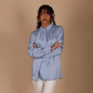 Ladies Satin Tie-Neck Blouse