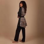 Ladies Tunic Belted Shirt with Printed Contrast Collar and Cuffs