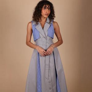 Ladies Jelats Sleeveless Belted Dress with Contrast Pinstripe Panels