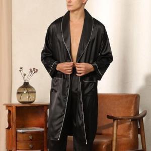 Casual plus size satin pocket belt robe pants sets loungewear