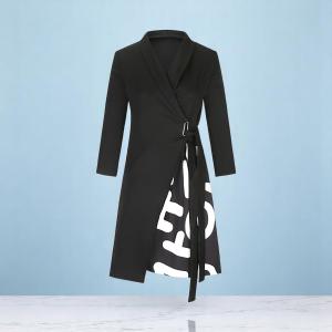 Women's Elegant Belted Midi Style Wrap Dress with Bold Graphic Print
