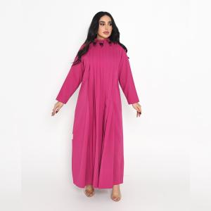 Pleated Magenta Kaftan Farasha with Embellished Neckline