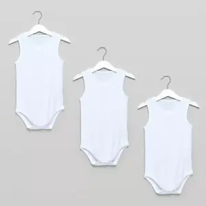 Baby Juniors Solid Sleeveless Bodysuit with Round Neck - Set of 3