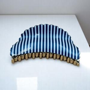 Nautical Stripe Shell Hair Claw with Scallop Edge & Gold Hardware