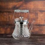 Elegant crystal glass teapot with stainless steel infuser and ornate handle