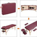 Folding Massage Table - 2-Zone Wooden Portable Table for Physiotherapy - Brown