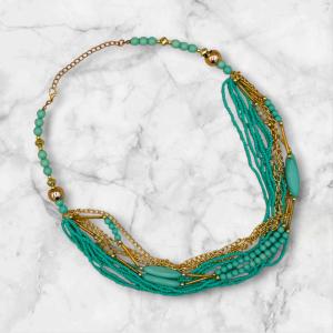Turquoise & Gold Multi-Strand Beaded Statement Necklace