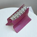 Retro Dot Print Hair Claw with Glossy Finish and Silver Grip